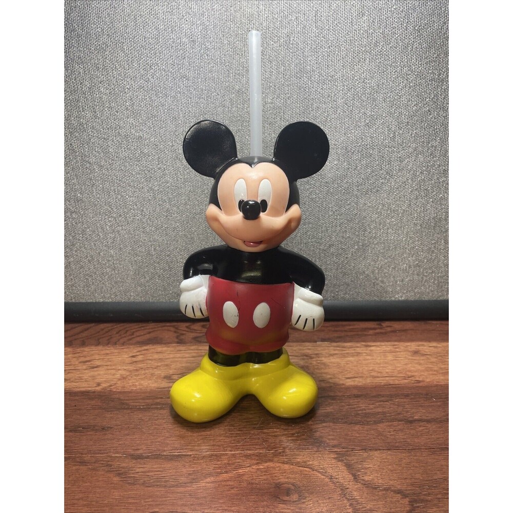 Vintage Mickey Mouse Disney Park Souvenir Drinking Cup With Straw